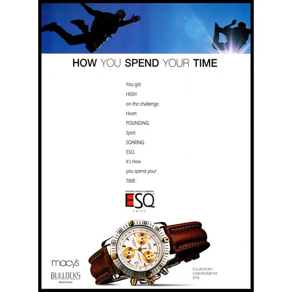 1995 Esquire Watch Squadron Chronometer Vintage Print Ad Skydiving Wall Art - Picture 1 of 1